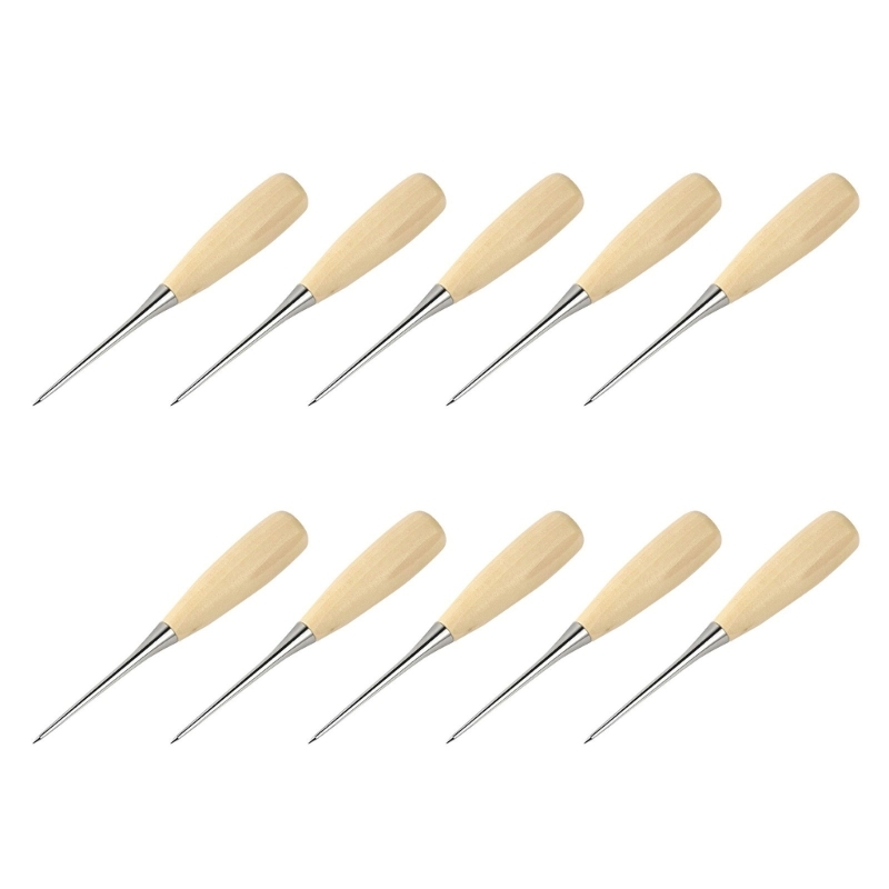 Leatherwork Awl - 革細工ツール 5枚錐セット 木製ハンドル パンチング テーパード錐 縫製錐