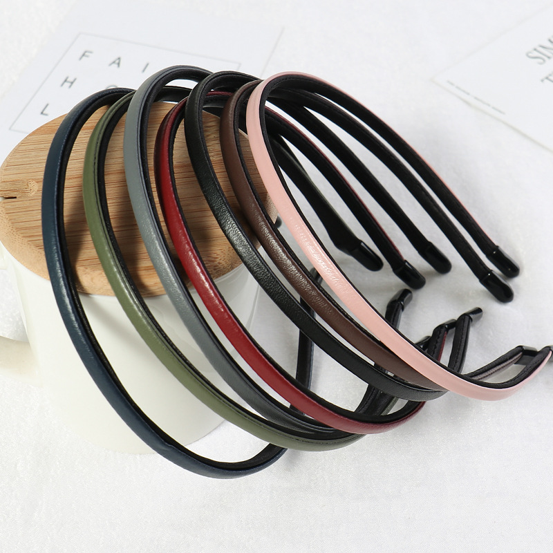 Leatherwork Rings - 新しい女性ヴィンテージ Pu レザー無地薄型ヘアバンドシンプルな手作り固体ヘッドラップ洗濯ヘッドバンドエレガントなヘアフープ