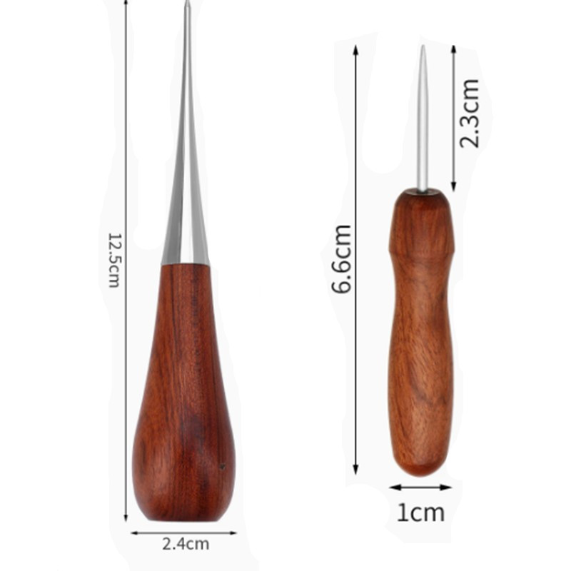 Leatherwork Awl - プロの革細工用木製ハンドル付き千枚通し DIYツール 革細工縫製アクセサリー 縫製用千枚通し