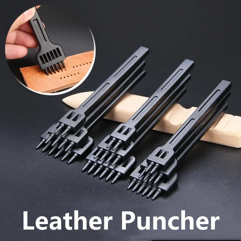Leatherwork Awl - DIYブラックラウンドホールパンチャー、レザーパンチャー、スペーシングホールパンチ、カービングソーイング作業、サドルドリルツール、4mm、5mm、6mm、3個セット