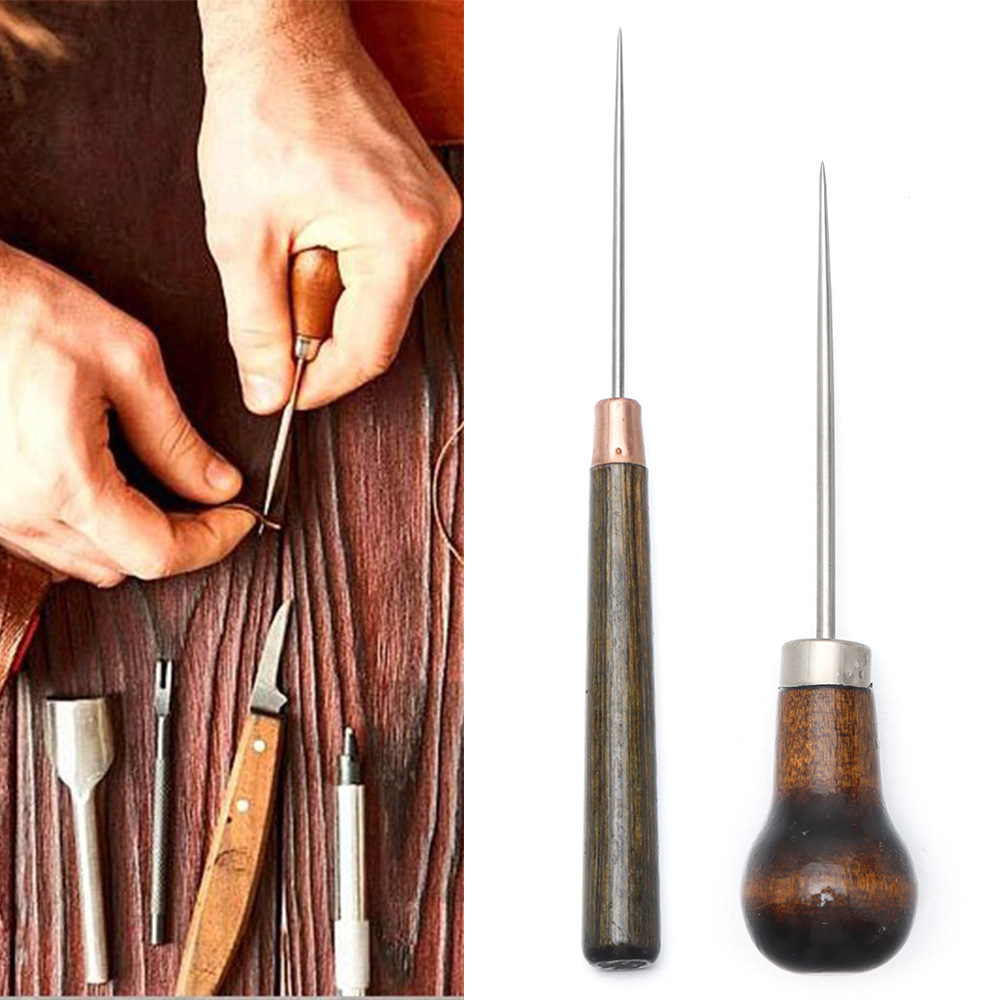Leatherwork Awl - 木製ハンドル付きステッチ針,1ピース,合金コーン,針,ソーイングアクセサリー,穴,フック,手作りレザーツール