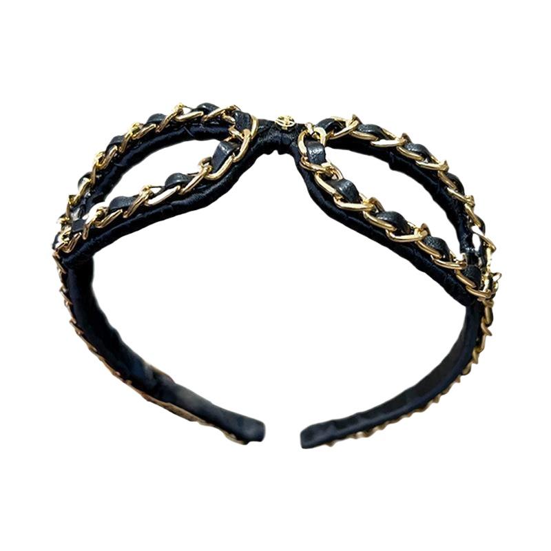 Leatherwork Rings - 女性用エレガントなパーティーデイリーヘアアクセサリーヴィンテージチェーンレザーヘッドバンド中空サングラス形状ヘアフープ