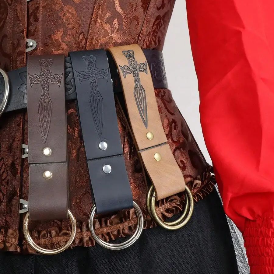Leatherwork Rings - 女性用プリーツスカート,メタルレザー,ダブルサークル,バックル,素朴な服,アウトドアアクセサリー,ハイキング