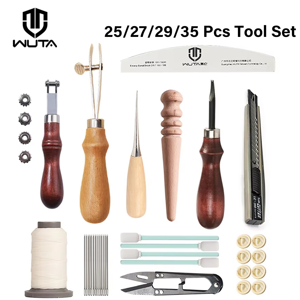 Leatherwork Thread - Wuta-プロのレザークラフトツールキット,25/27/29/35ピース,手縫い,ステッチ,パンチ,基本的な日曜大工の仕事,初心者向け