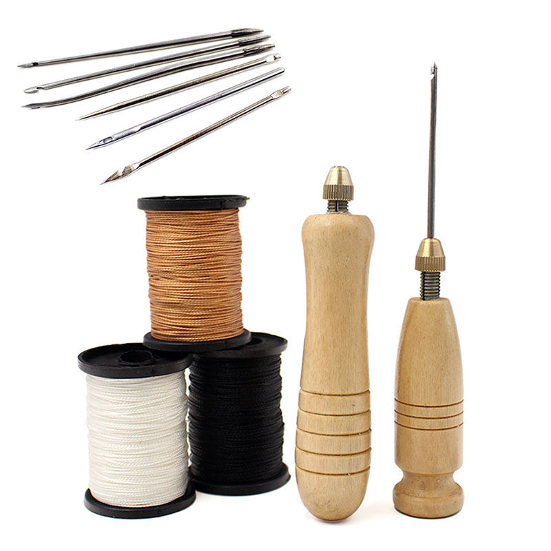 1セットDIY革縫い針木製ハンドル付きセット革キャンバス地テ - Leatherwork Thread のレビューと価格